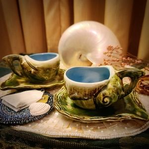 SOLD - Vintage Seashell Teacup and Saucers